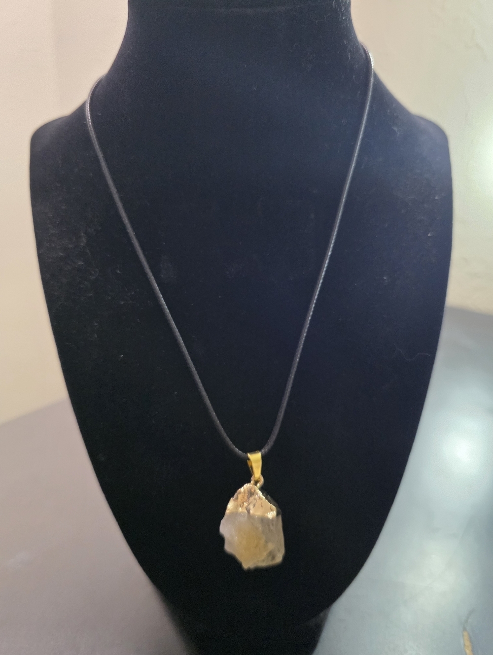 Gold-Tone Raw Crystal Pendant Necklace - Black Cord